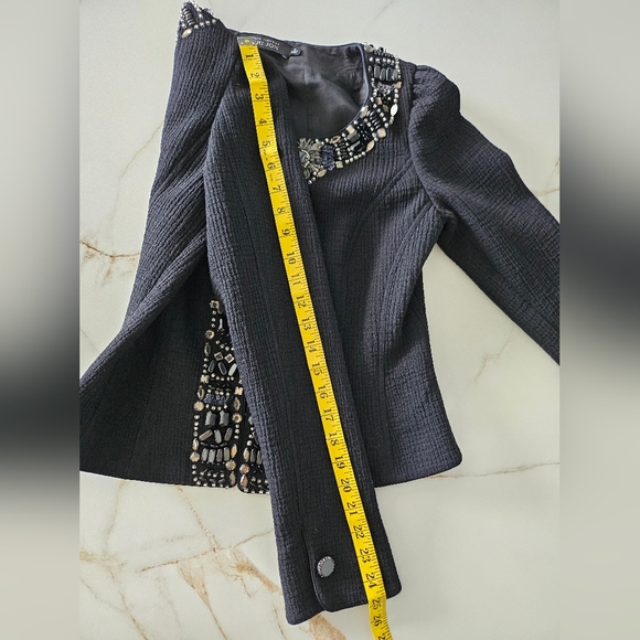 Rickie Freeman Teri Jon Black 100% Wool Jacket Womens Stones Beaded Formal Sz 6 - Picture 13 of 16